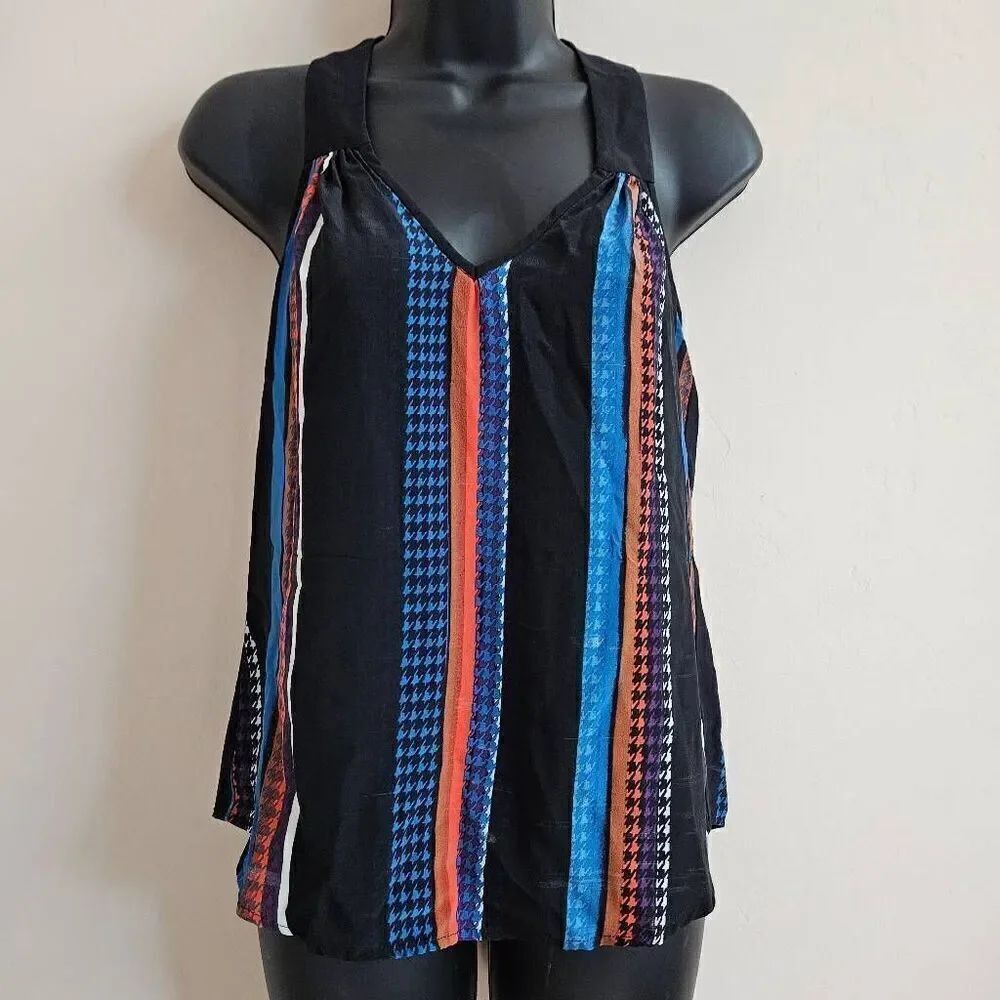 Trina Turk Silk Striped Houndstooth Tank Top
